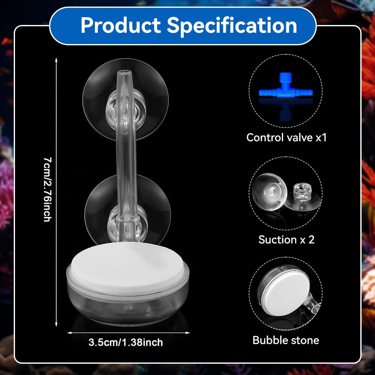 2 PCS Aquarium Air Stone 3.5 Cm Fish Tank Nano Bubble Stone with Control Valve Quiet Super-High Dissolved Oxygen Diffuser Makes Super Tiny Bubbles for Fish Tank and Hydroponic image number 1