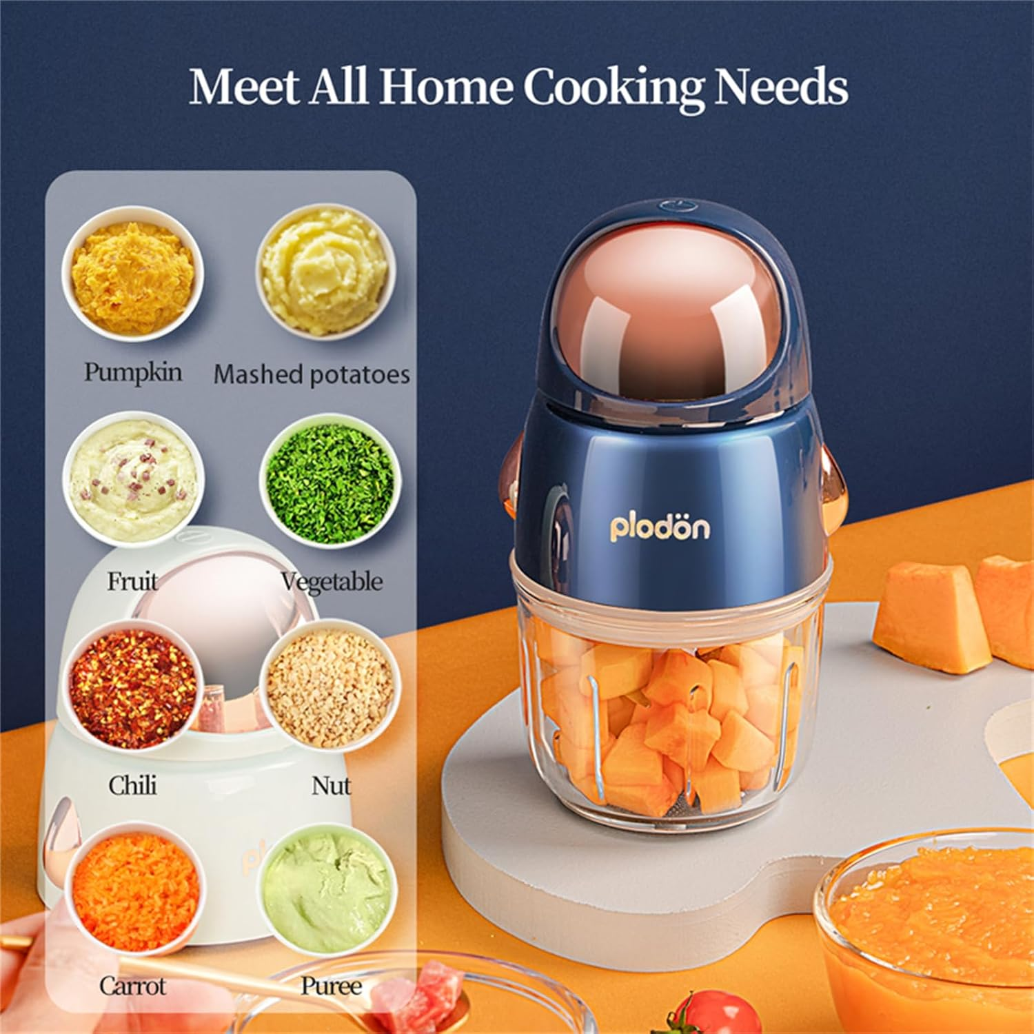 Baby Food Maker Mini Cute and Small Food Processor Puree Blender Grinder Chopper 300Ml Cup Glass Bowl with 8 Blade Electric (Spaceman-Blue) image number 3