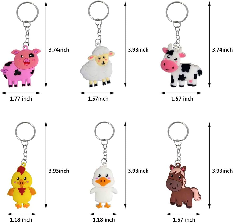 Imagitek 24 Pack Farm Animal Keychains for Farm Animal Party Favors Supplies, Kids Party Bag Fillers, School Carnival Rewards, Farm Animal Baby Shower Party Favors