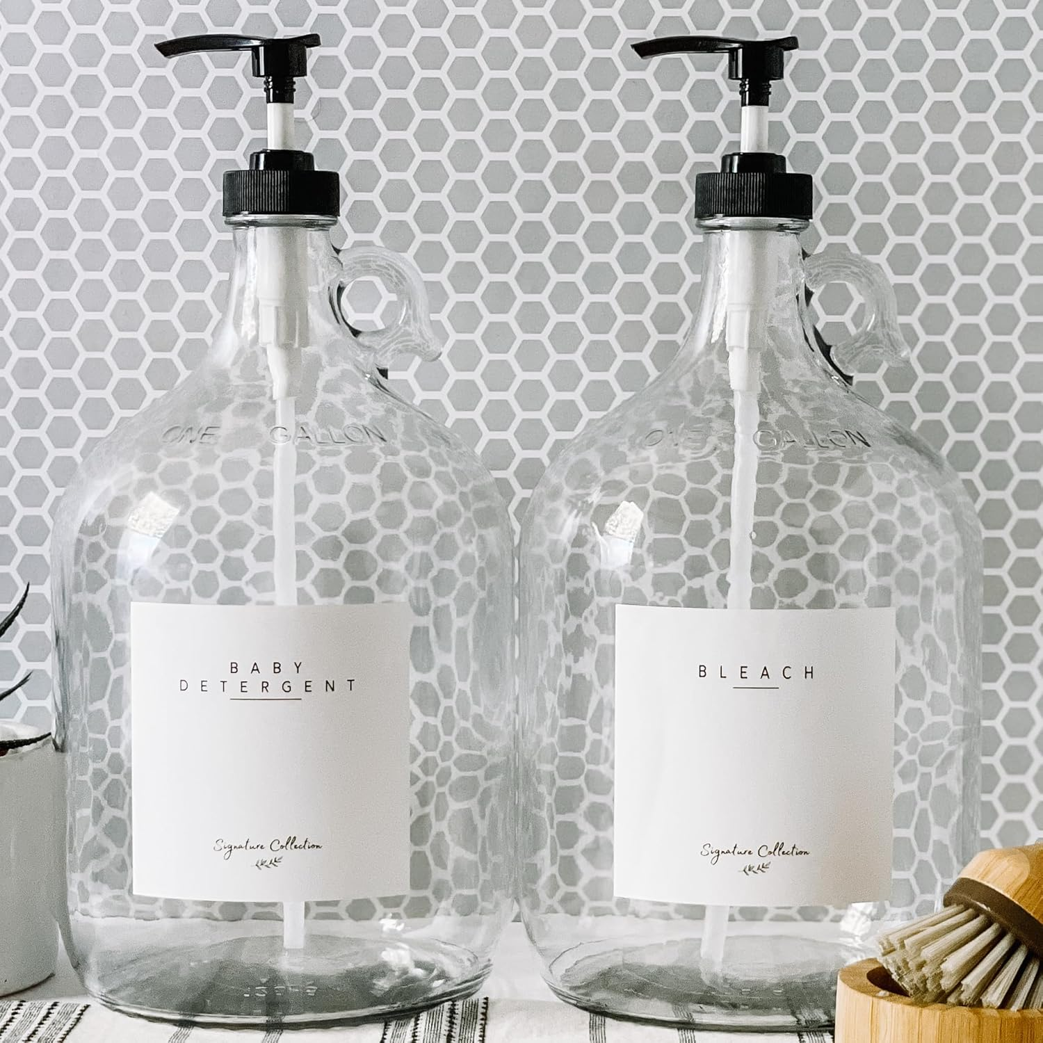 Laundry Detergent and Fabric Softener Dispenser - Two One Gallon Glass Jugs, 128 Oz - Black Liquid Pump, Includes 4 Labels image number 4