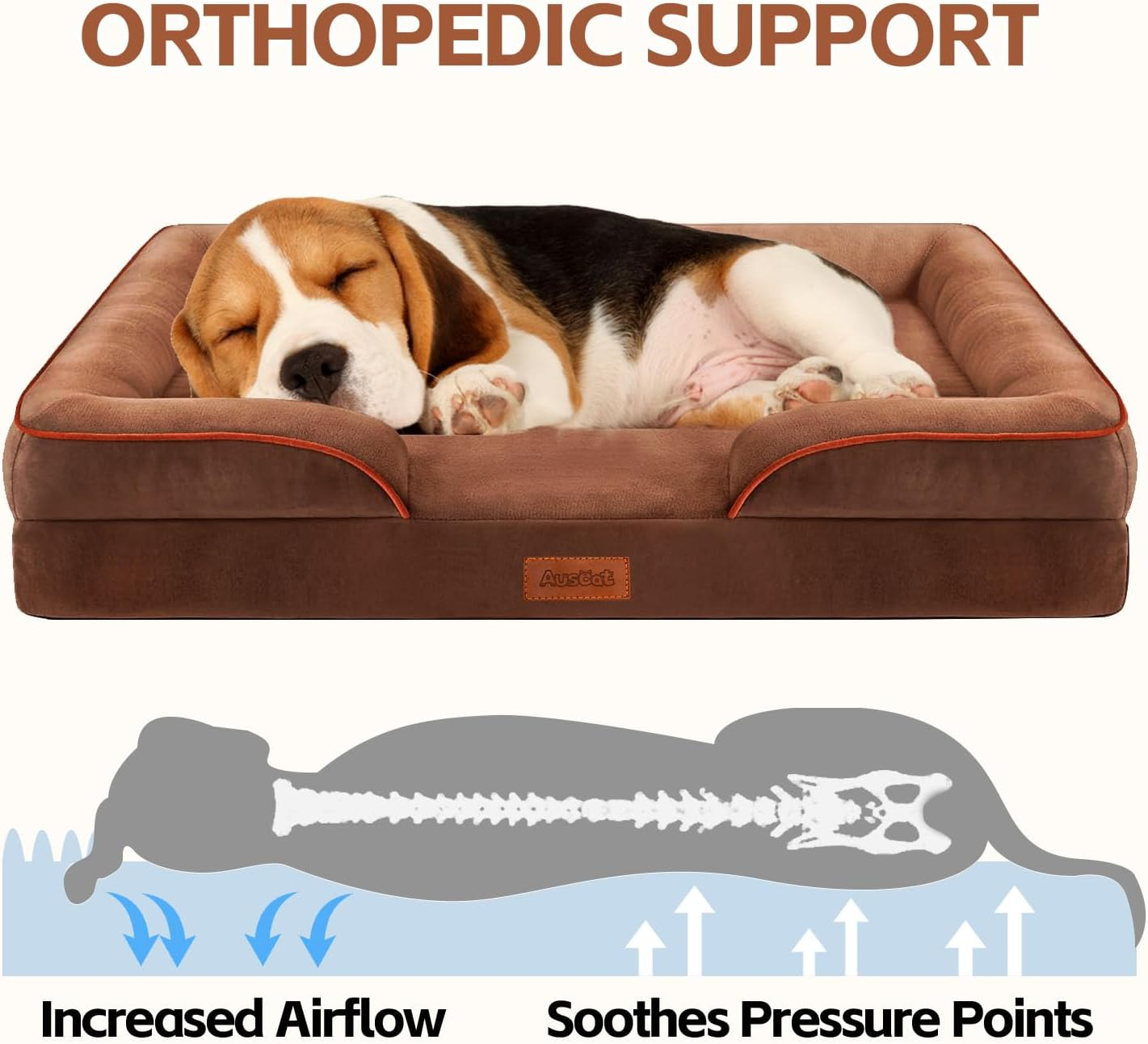 AUSCAT Dog Bed for Small Dogs -Foam Sofa, Waterproof Lining and Nonskid Bottom Couch (Brown) image number 1