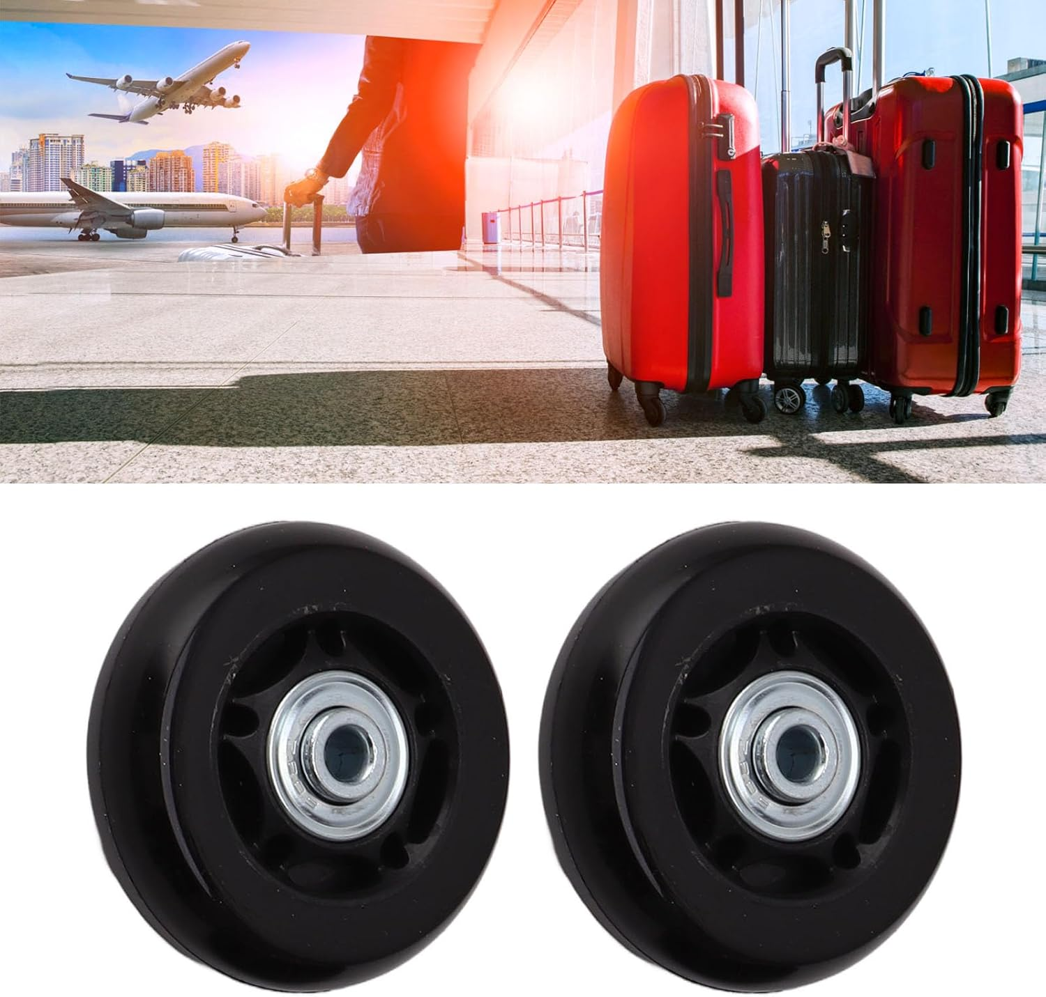 2Pcs Luggage Suitcase Replacement Wheels Luggage Suitcase Replacement Kit Mute Wear Resistant Rubber Swivel Caster Wheels Bearings Repair Kits with Installation Tool (80X24Mm /