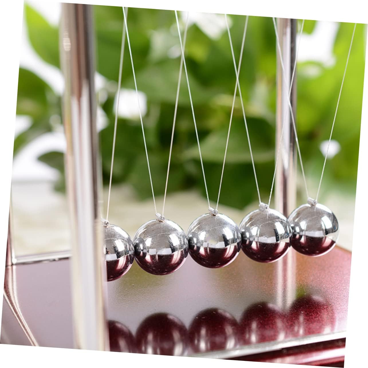 Ibasenice Pendulum Swinging Decorations - Metal Pendulum Swinging Balance Balls Newtons Cradle Balance Balls with Red Base Office Set Desk Accessories