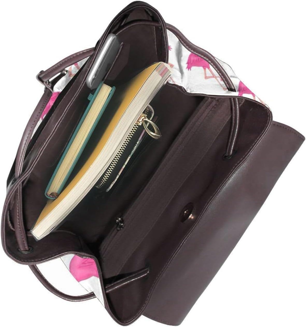 Edwal Pink Flamingo Print Leather Backpack Laptop Bag for Women Fashion Multipurpose Daypack for College Work Travel, Black, One Size image number 3