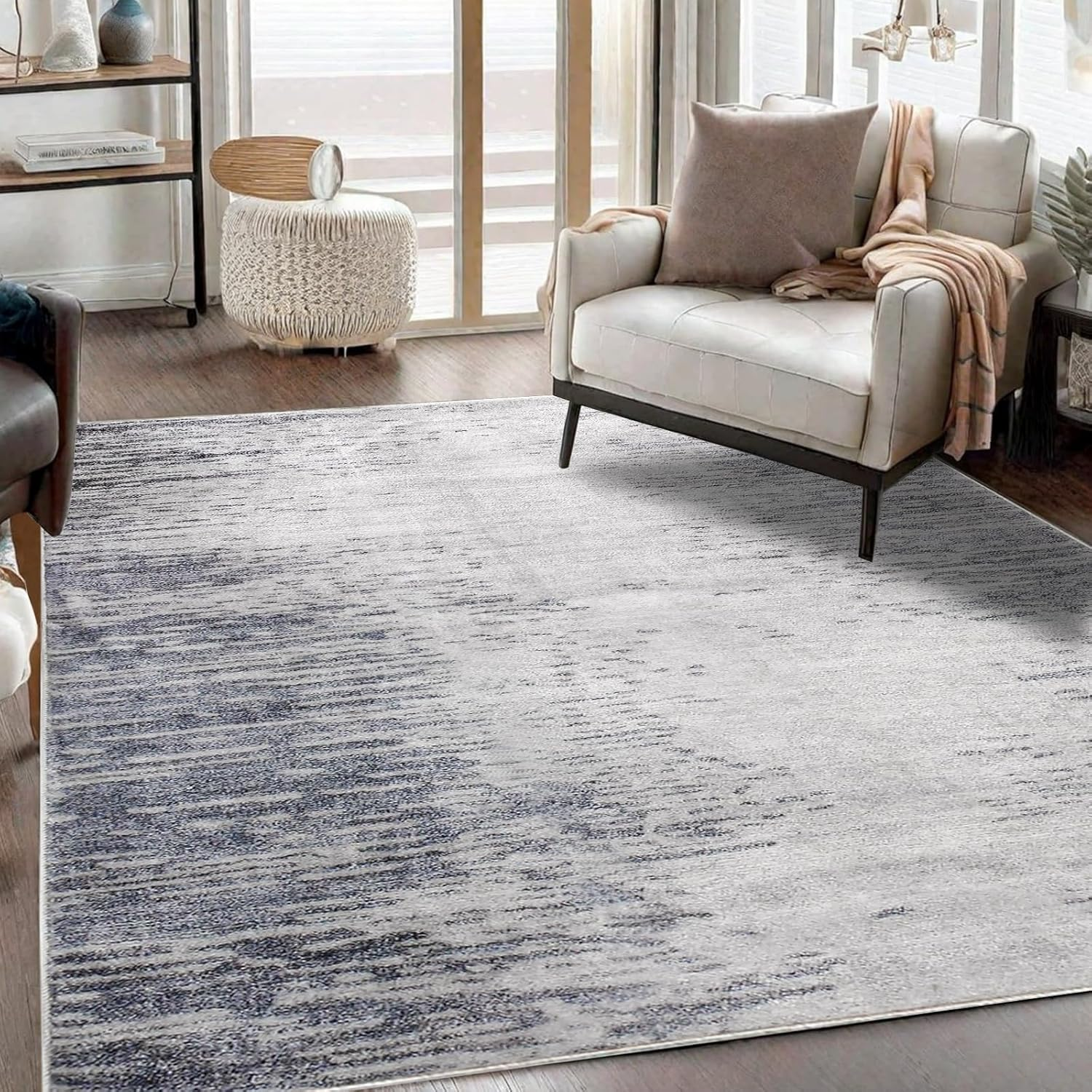 Tinyboy-Hbq Area Rugs Abstract Rug Modern Soft Living Room Carpet Large Washable Shaggy Rugs for Living Room Bedroom Dining Room Indoor Home Decor Carpet (Abstract Grey/Blue, 160 X 200 Cm)