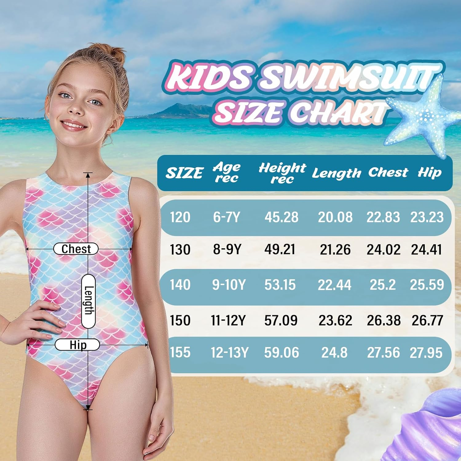 Supcomsta Girls One-Piece Swimsuit Kids Swimwear Set with Skirt, UPF 50+ Sun Protection, Quick-Dry Bathing Suit for Beach, Pool (7-12 Years) - Blue, 9-10Y，140 image number 2
