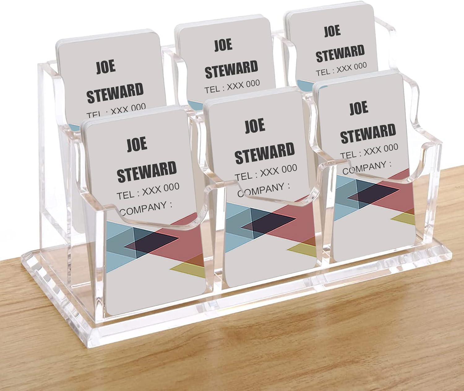 PARTSPOWER Acrylic Business Card Holder for Desk, Horizontal Clear Business Name Card Display Stand, Desk Accessory Business Name Card Organizer (Horizontal, 4-Slot) image number 1