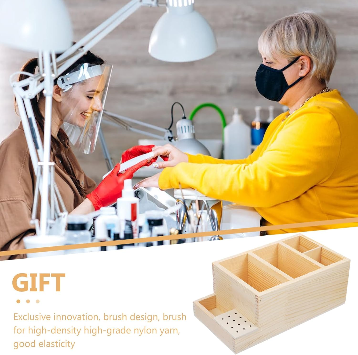 DONFAMDS Nail Drill Bits Storage Holder Nail Drill Bit Organizer Box for Manicure Tools Desktop Storage Premium Wood Material for Salon and Home Use image number 2