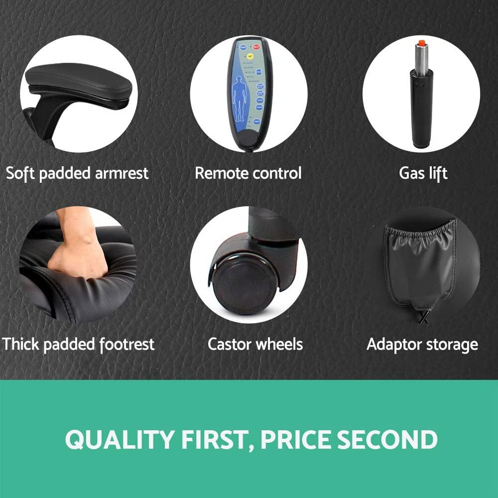 Artiss Massage Office Chair, PU Leather 8 Point Ergonomic Gaming Computer Desk Recliner Chairs Armchair for Room Executive Home, Adjustable Height 360&deg; Rotation Black - Beige image number 3