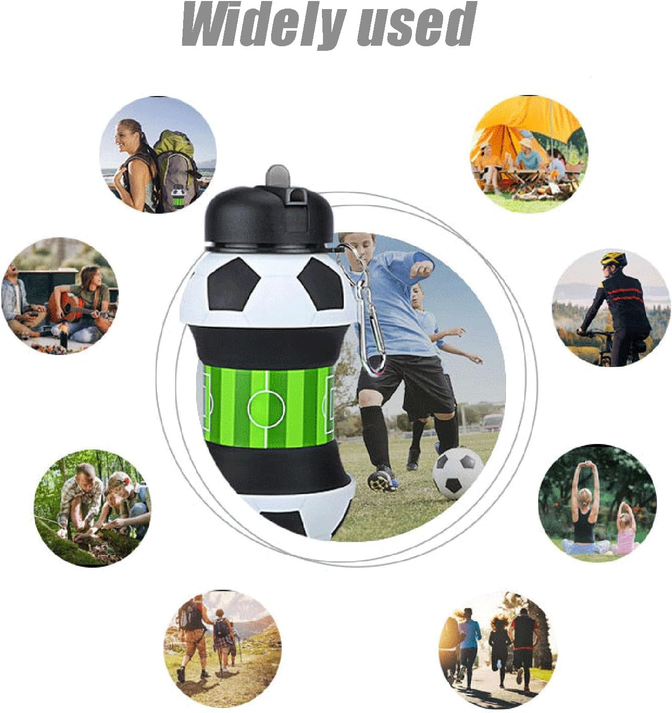 Wzenclave Sports Collapsible Water Bottle 550Ml/18.6Oz Ball Shaped Drinking Cup Foldable BPA Free Leakproof Lightweight Jug Portable Football anti Drop and Leak Proof Outdoor Sports Water Cup image number 5