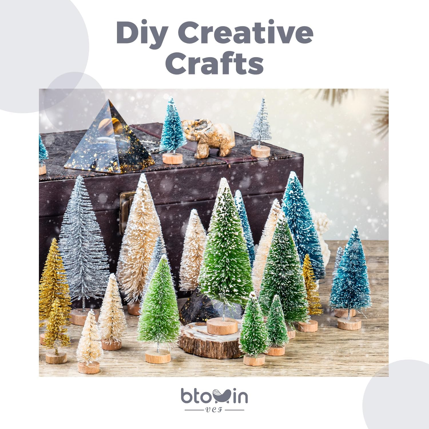 Mini Artificial Christmas Tree, Btowin VCF Pack of 24 Miniature Snow Effect Pine Tree Green with Wooden Base DIY Christmas Tree Small Christmas Decoration for Party Table Decoration Shop Window image number 5