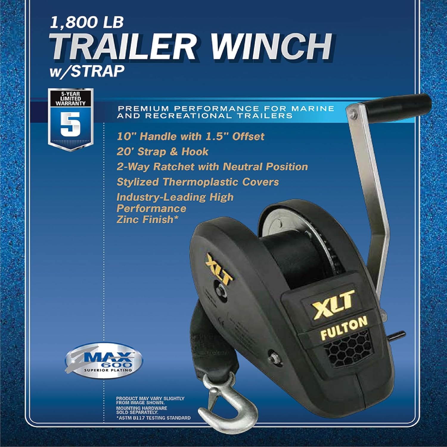 Fulton 142314 XLT Single Speed Winch with 20' Strap and Cover - 1800 Lbs. Capacity, 1 Pack, Black image number 2