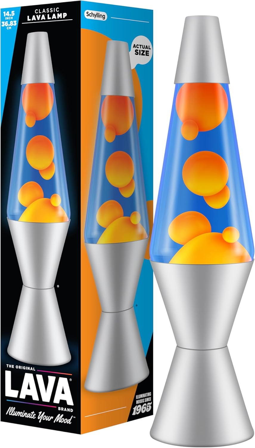Lava Lamp 2117, Orange Wax, Blue Liquid, Silver Base and Cap, Original 14.5 Inch Lava&reg; Motion Lamp to Illuminate Your Mood