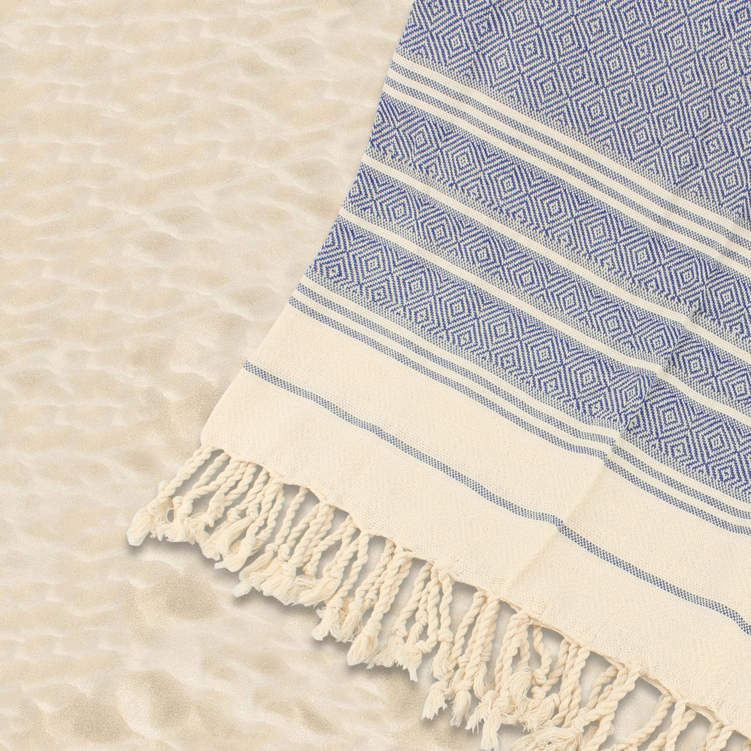 Turkish Beach Towel, Large 39"X71", Sand-Free, Extra Large Light Travel Towel, Travel Essentials, Cruise Accessories, Must-Haves for Adults, Beach Accessories, Gifts - Pink - Diamond Navy Blue image number 4