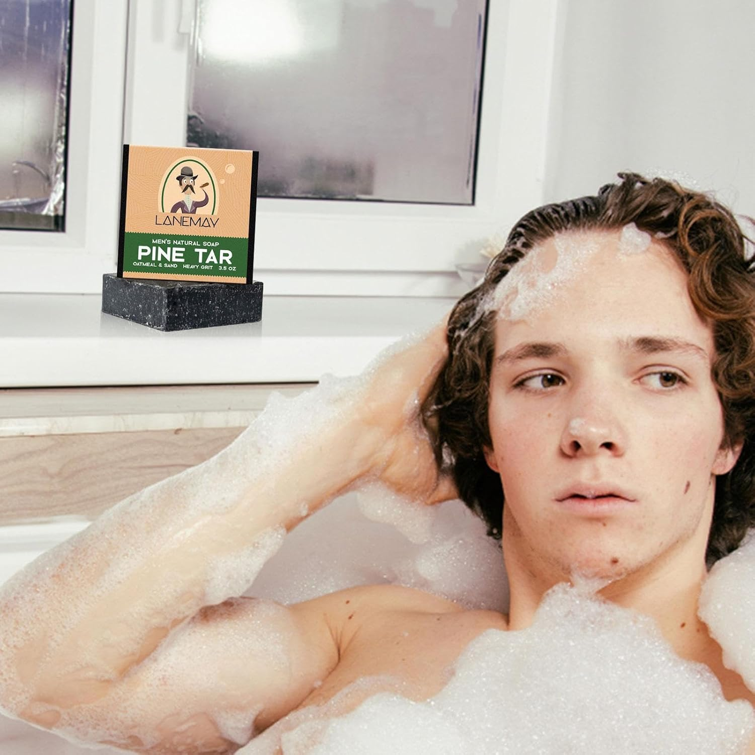 Pine Tar Soap | Men'S Pine Tar Soap,Cold Process Pine Tar Soap for Men, Handmade Natural Bar Soap for Men for Skin Dirt and Oil Puchen image number 3