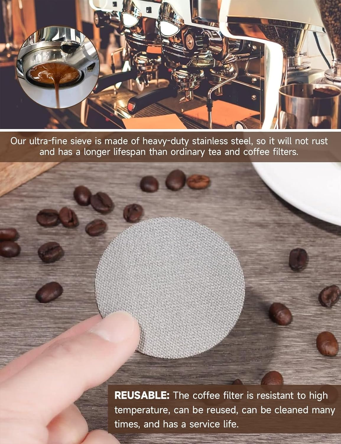 2 PCS Espresso Puck Screen, 53.5Mm Puck Screen, Resuable 1.7Mm Thickness Espresso Filter Mesh, Stainless Steel Professional Barista Coffee Filter Mesh Plate for Espresso Portafilter Filter Basket image number 1