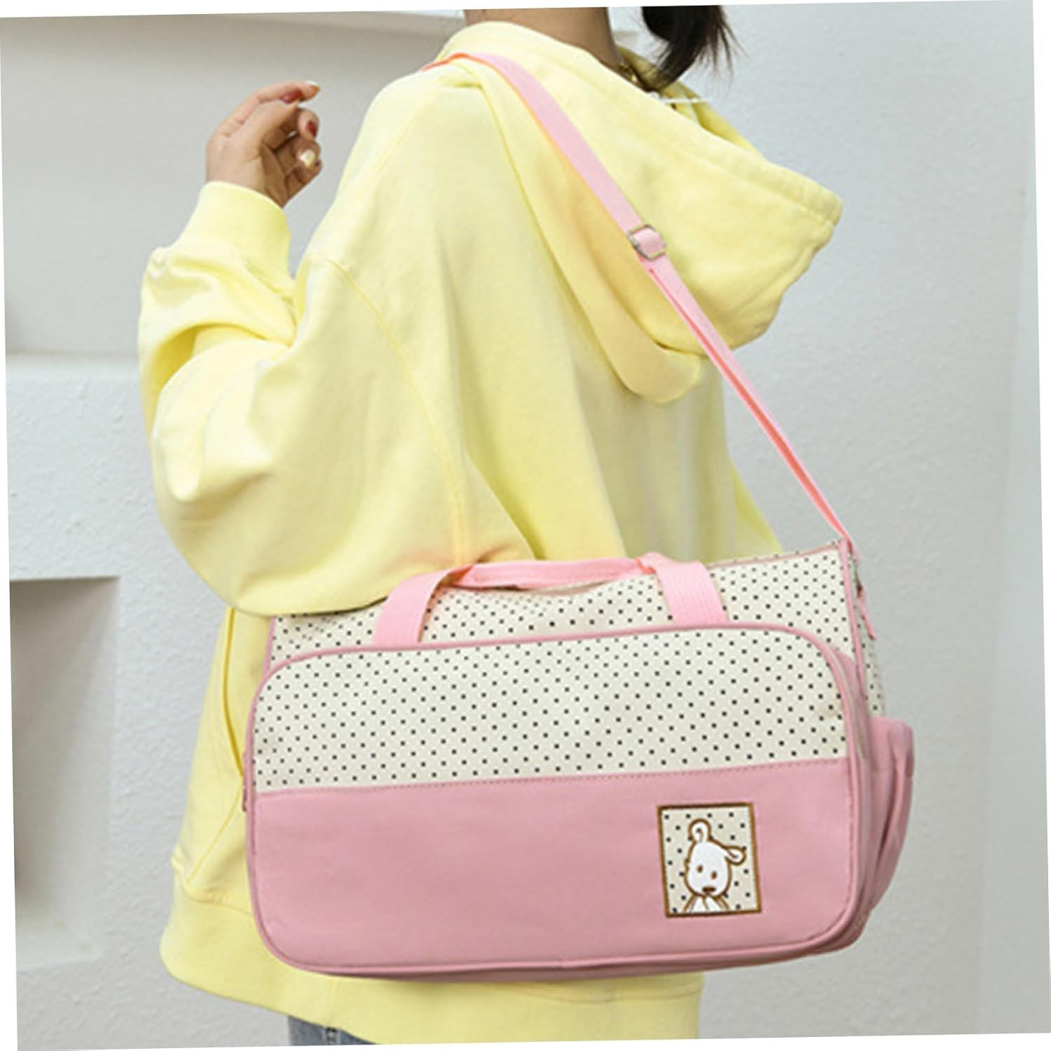 Diaper Bags for Baby, 5PCS Water & Dust Proof Diaper Bag Set with Two Handbags, Bottle Bag, Small Lunch & Mat, Portable Baby for Parents (Pink) image number 2