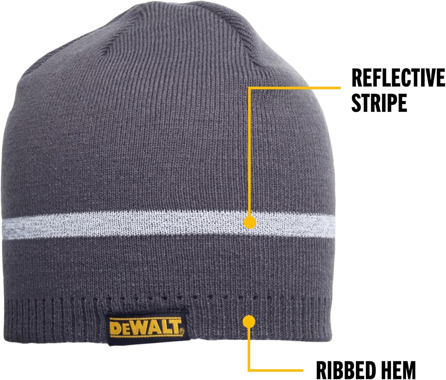 Dewalt Reflective Beanie Hat for Men and Women &ndash; Warm Knit Winter Cap with Thermal Lining, Fold-Up Cuff, High-Visibility Design, and Stretch Fit for Cold Weather, Outdoor Work, and Jobsite Protection image number 1