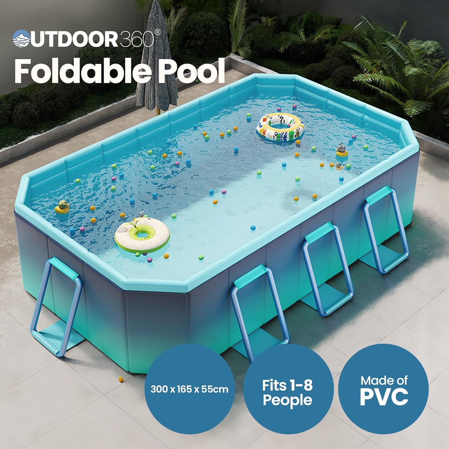 Outdoor360 Swimming Pool Foldable above Ground PVC Pool Kids Adult Outdoor Pool | Portable, Foldable Swimming Pool with Drain Valve | Outdoor Large Swimming Pool (3M)