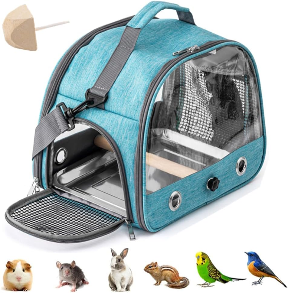 Backpack for Birds with Wooden Stick, Bird Carry Bag with Standing Bar and Stainless Steel Tray, Lightweight Backpack for Parrot, with Stainless Steel Tray and Standing Pole, for Parrots, Parakeets