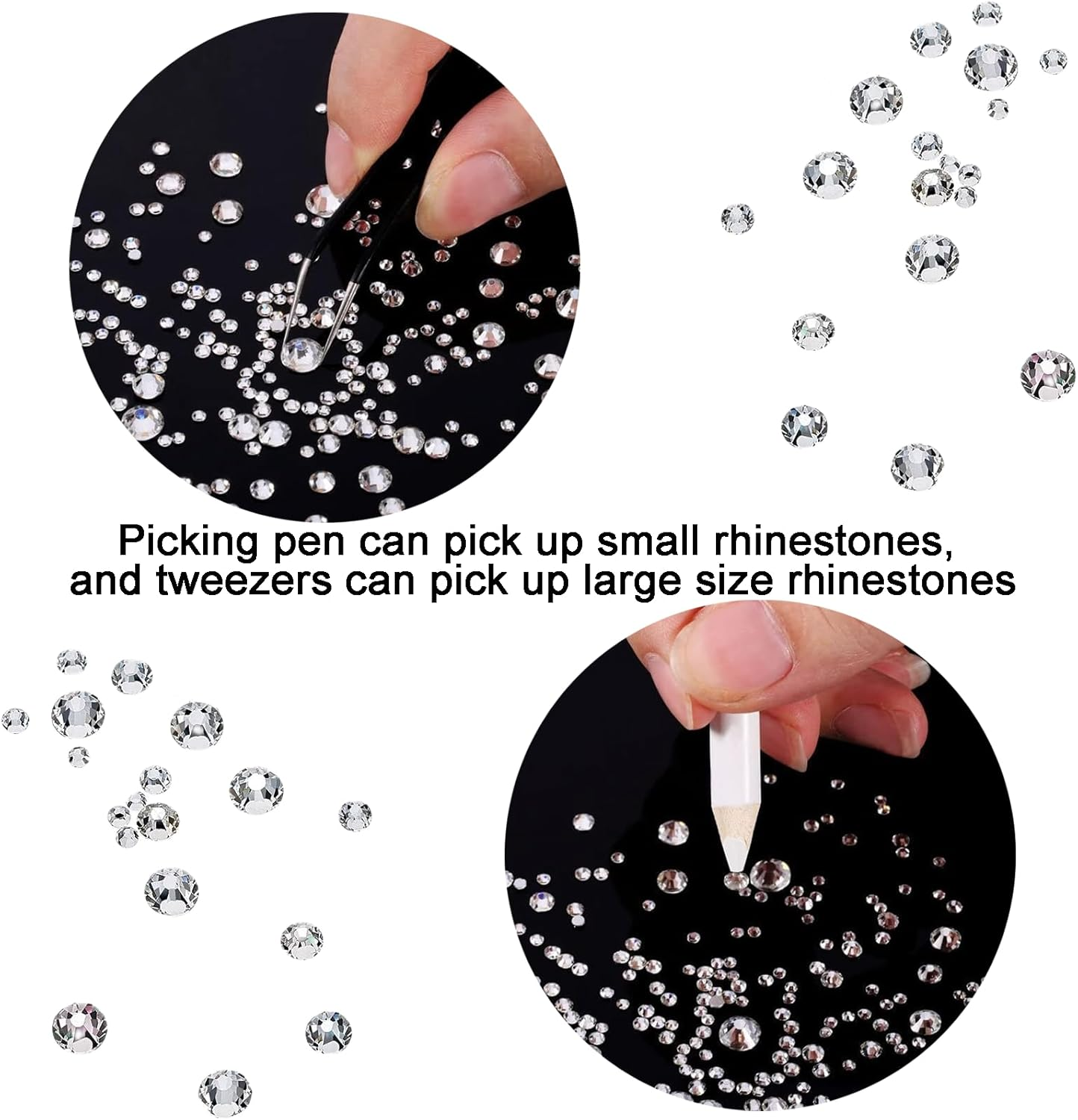 Hrenvaxil Rhinestones, Nail Gems - 2000 Pieces Flat Back round Crystal Bedazzling Kit with 6 Sizes (1.5-6 Mm), Tweezers and Picking Pen for Crafts, Nail, Face Art, Clothes, Shoes, Bags DIY (White) image number 2