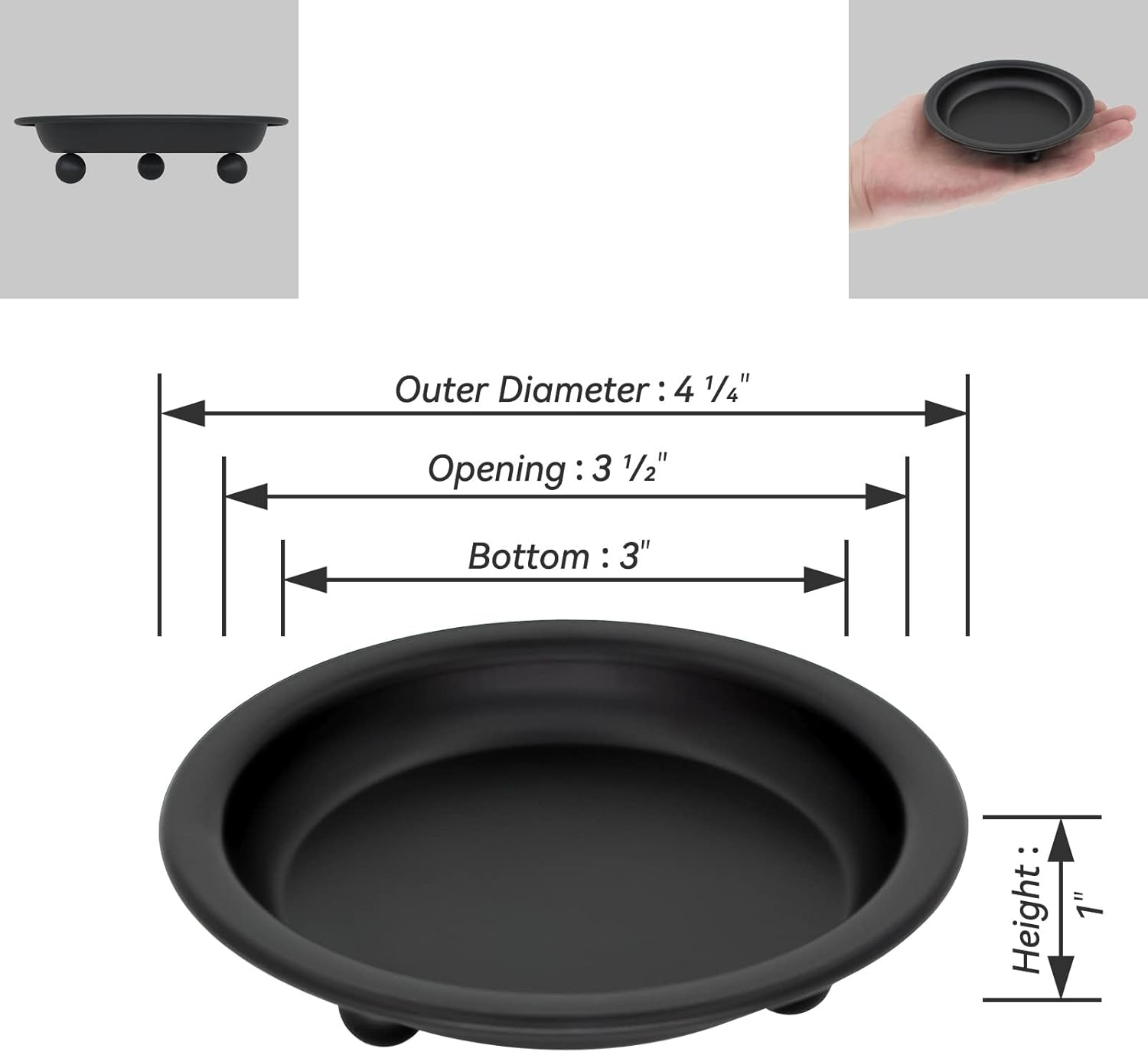 Matte Black Iron Candle Plate, Set of 2, Metal Saucer Style Candle Holder for Pillar/Scented/Flameless/Ball Candles, Decorative Candle Stand for Table Centerpiece image number 2