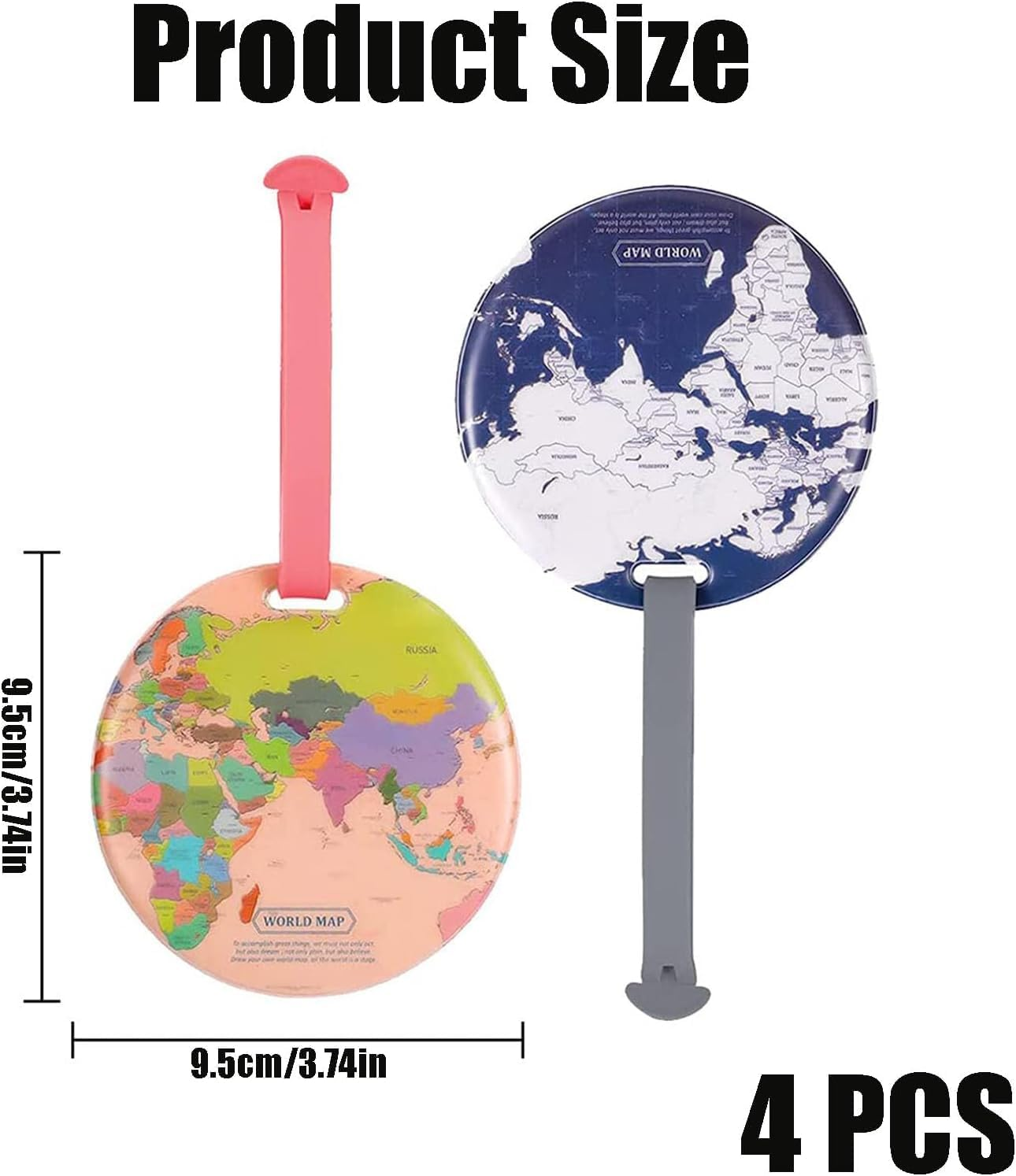PVC World Map Luggage Tags Suitcase Tags, 4Pcs World Map Travel Luggage Suitcase Labels, round World Map Travel Luggage Tags image number 2