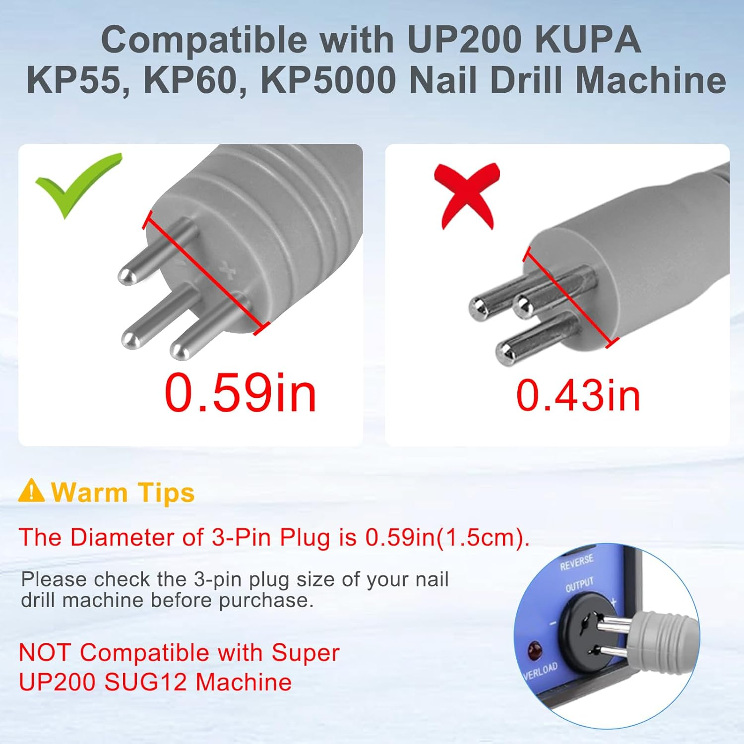 Nail Drill Handpiece for UP200 Machine, Homove 35000RPM Professional Electric Nail File Handle Replacement 3 Pins, Low Noise and Comfortable (Only Handpiece) image number 6