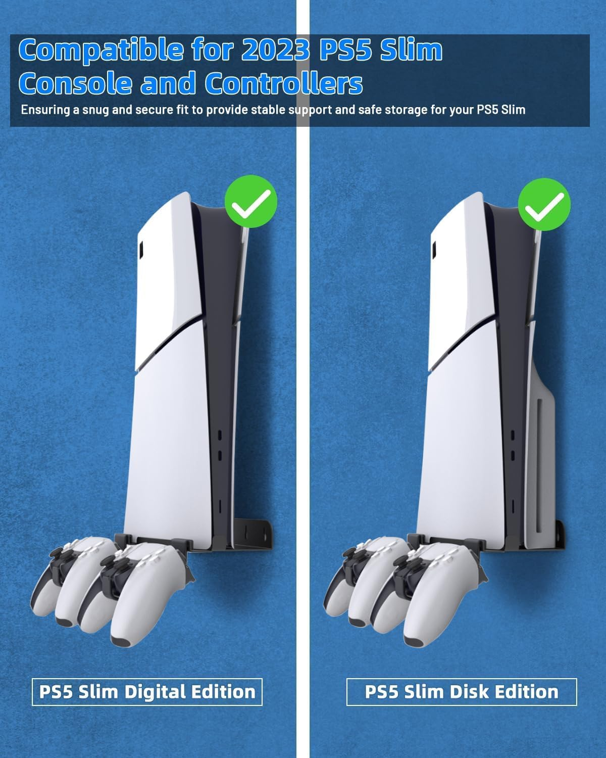 ZONEY Wall Mount for PS5 Slim Wall Mount, PS5 Slim Stand with 2 Removable Controllers Holders, Sturdy Floating Your New PS5 on Wall with Screw Fixing, behind TV (Black, Only for Slim) image number 2