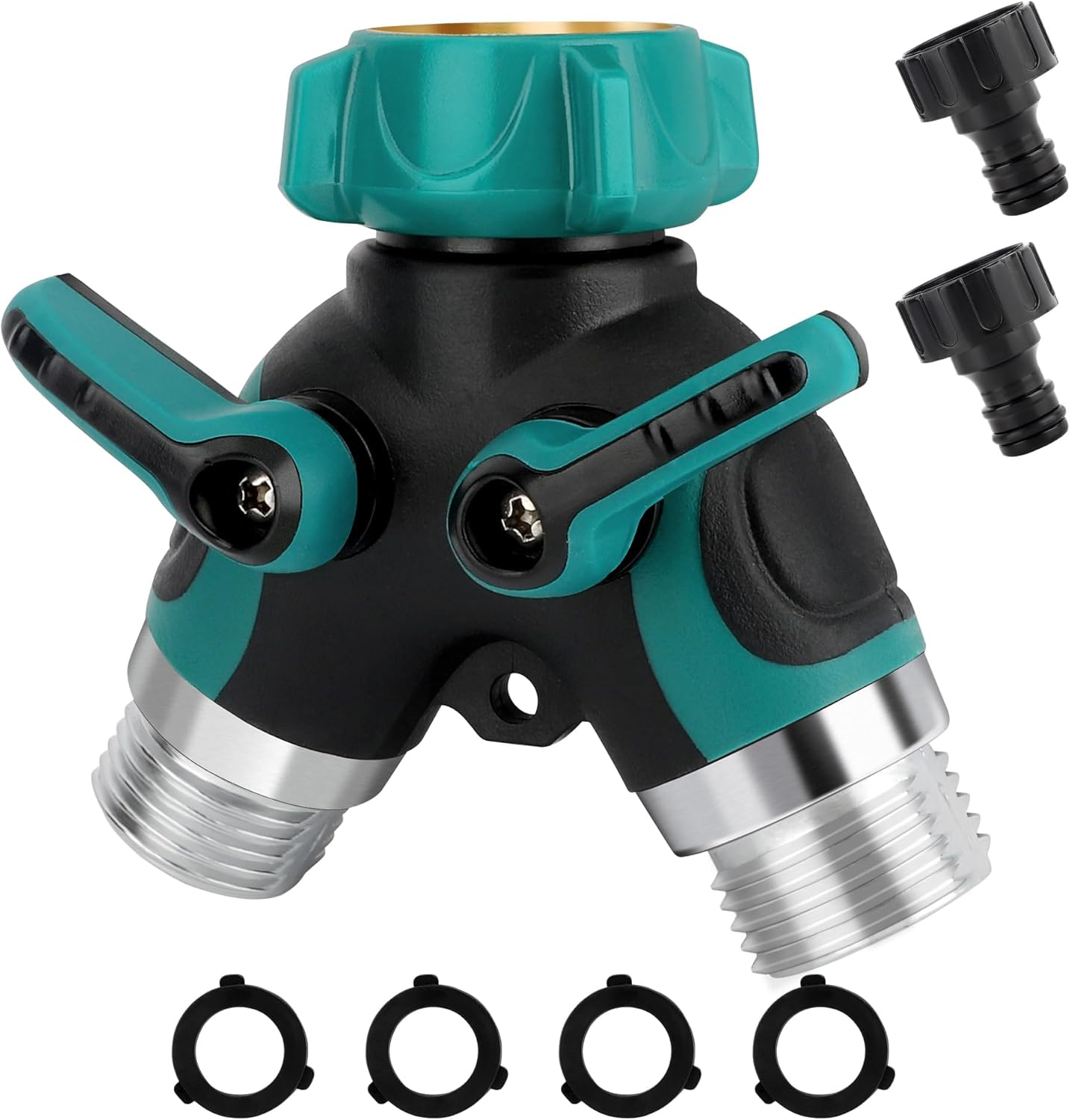 Hose Splitter 2 Way Heavy Duty Water Hose Garden Hose Splitter Hose Splitter Water Hose Connector Outdoor Faucet Hose Splitter Water Valve Brass Garden Hose Manifold with Rubber Washers Tapes