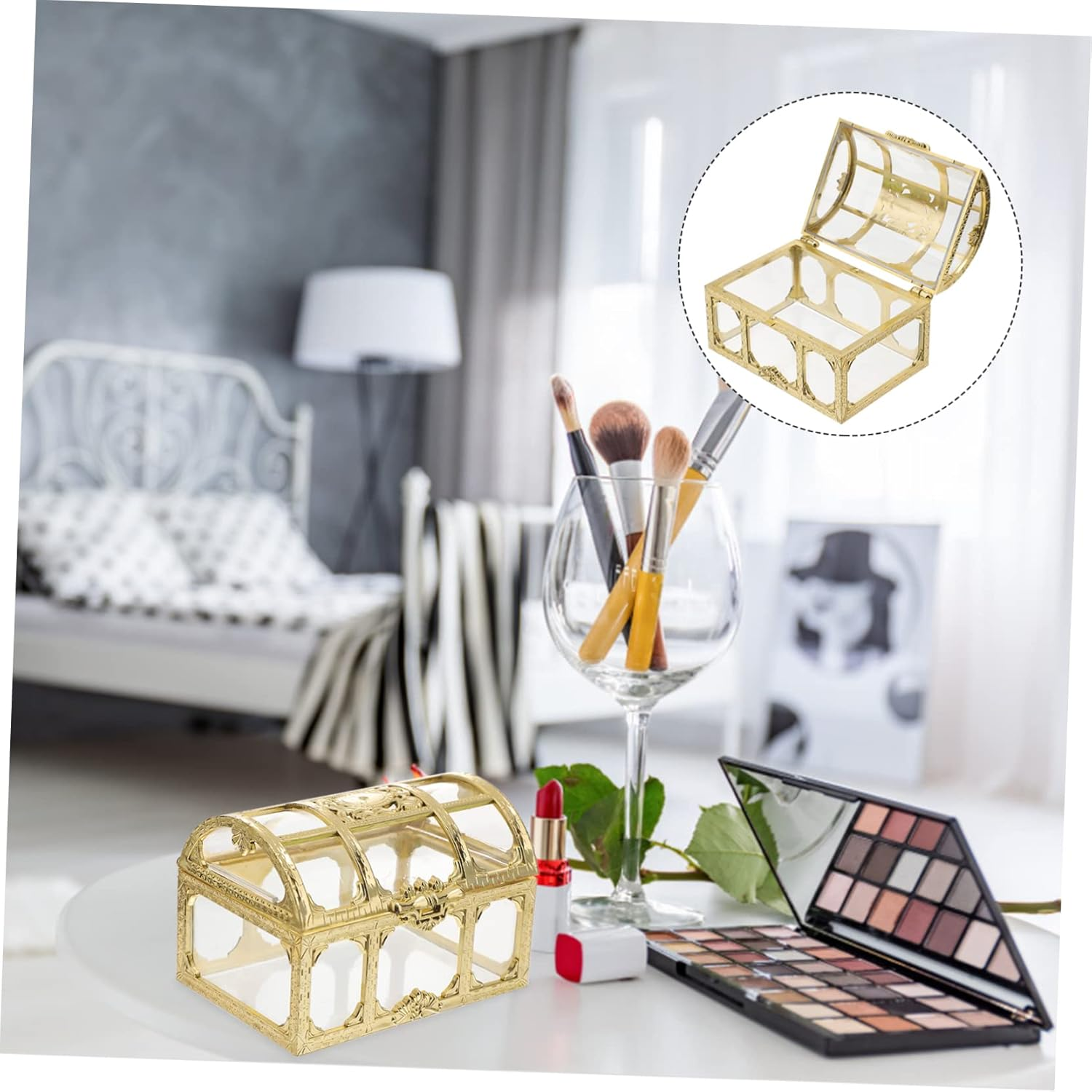 2Pcs Plastic Treasure Chest Jewelry Box Crystal Compartment Storage Organizer Pirate Treasure Box image number 4