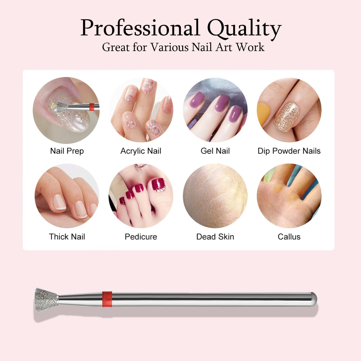 10Pcs Inverted Cone Cuticle Drill Bits, Carbide Diamond Nail Bits for Dead Skin Removal & Nail Shaping, 3/32'' Two Way Rotate, Professional Manicure Pedicure Salon Tools(3Mm Inverted Cone Bit, Fine-F) image number 3