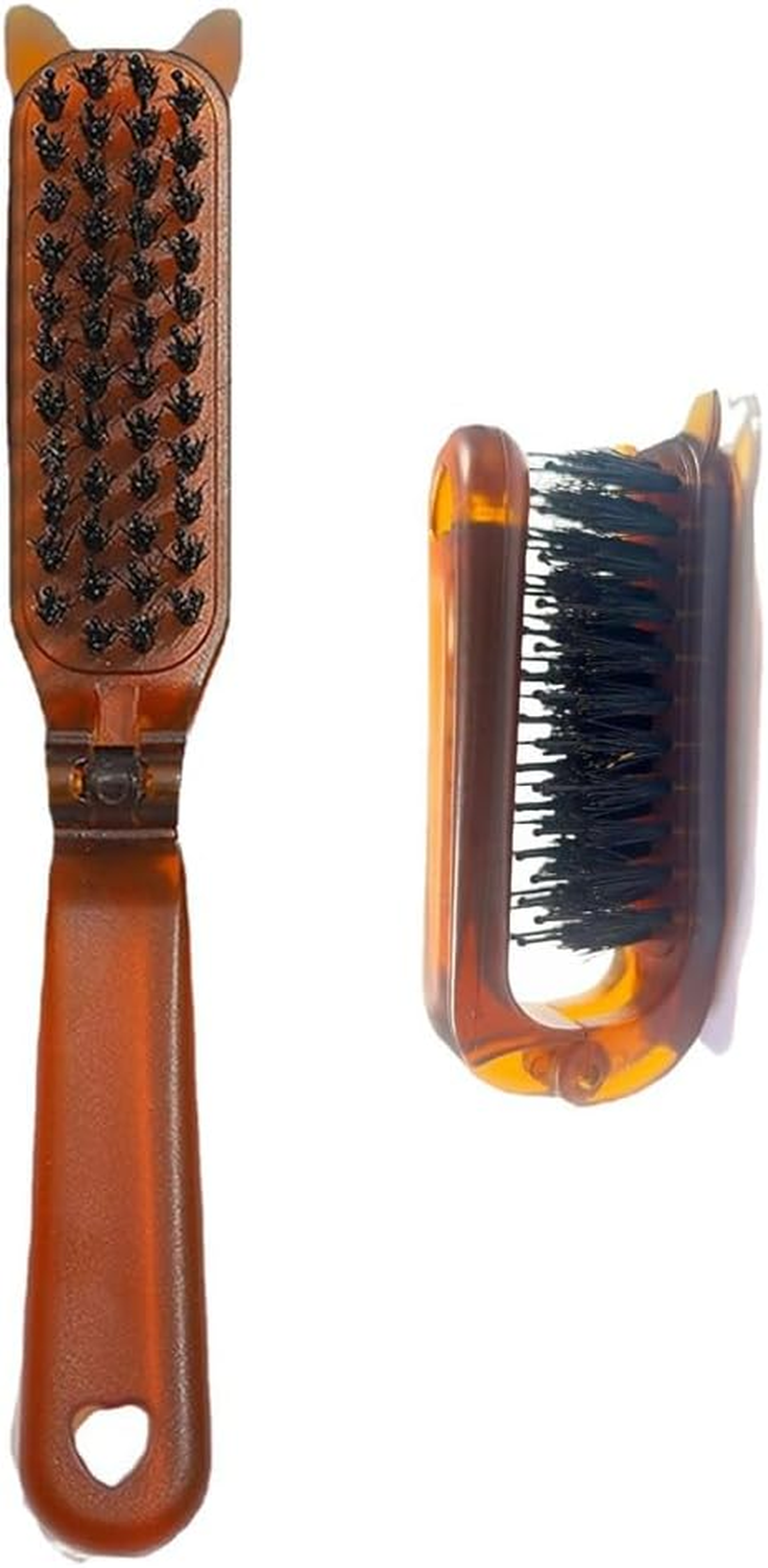 2 Pcs Folding Travel Hair Brush with Boar Bristles, Compact Pocket Size for All Genders and Ages, Suitable for Various Hair Types, Portable Amber Comb image number 5