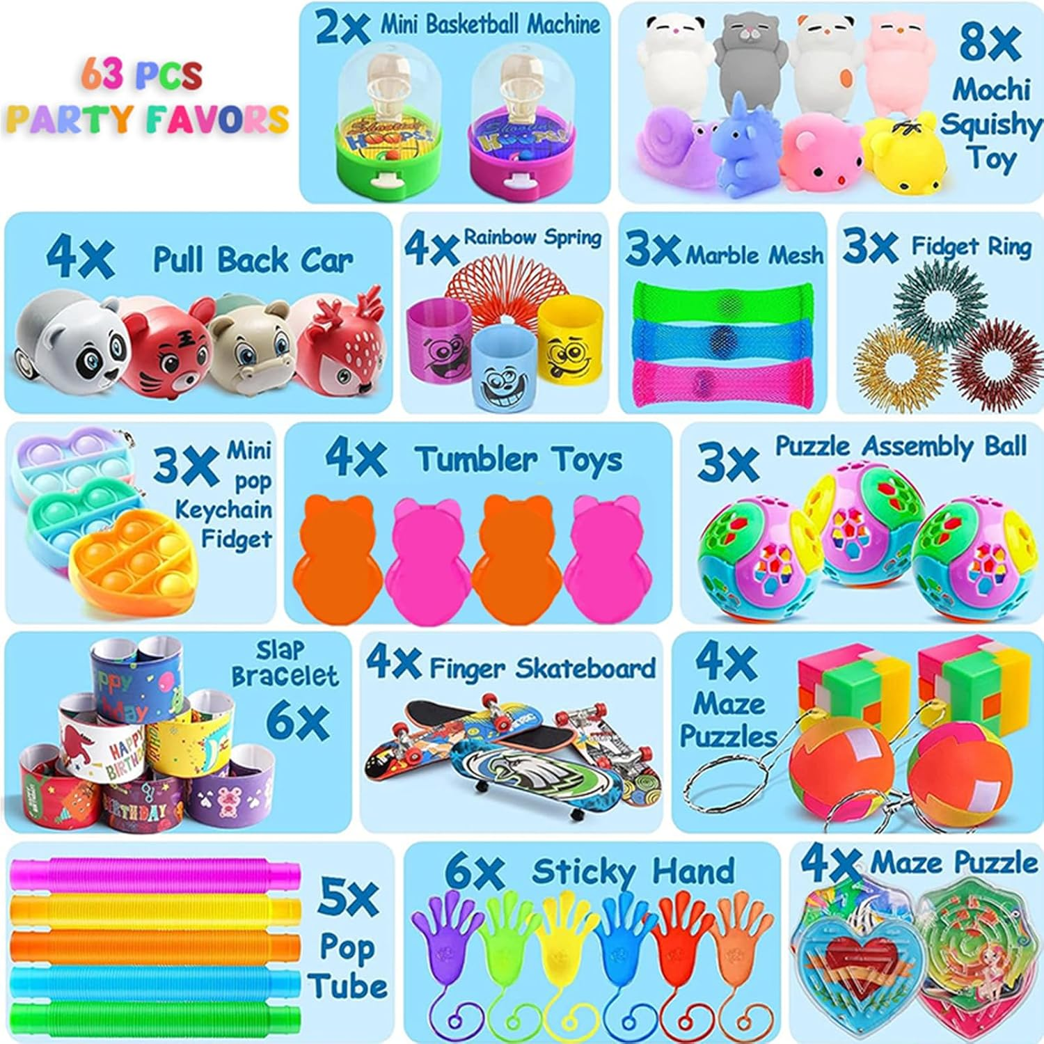 63PCS Party Favours for Kids Prizes Box Toys, Goodie Bags Stuffers for Classroom Reward Prizes, Birthday Gifts Toys, Treasure Chest Toys, Carnival Prizes Christmas Gifts for Kids 3-5 6-8 8-12 image number 4