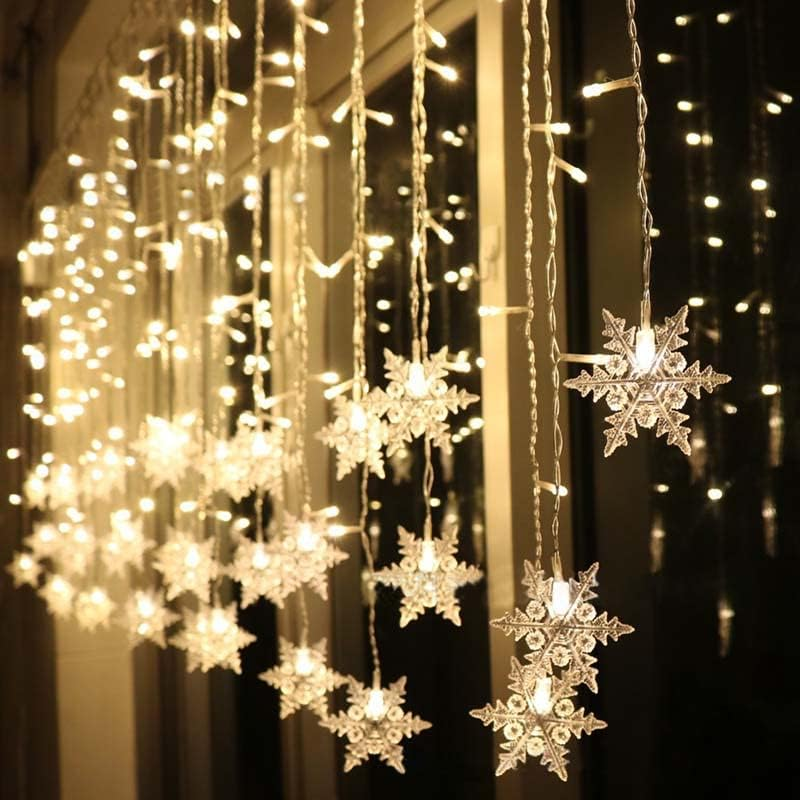 Star Curtain Lights Waterproof,13Ft/4M 96 LED Snowflake Curtain String Lights Plug-In Memory Window Curtain Lights with 8 Modes Decoration for Valentine'S Day, Wedding, Garden, Party Decor image number 3