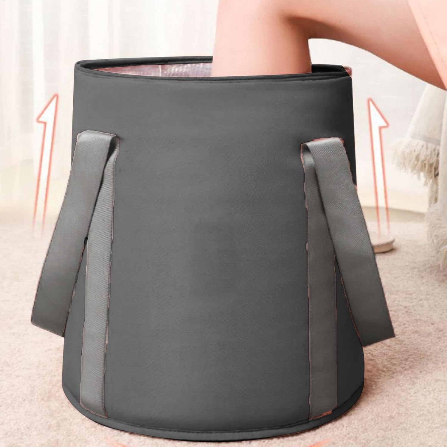 Foot Soaking Bucket, Foot Wash Bag Foot Bath Basin with Knee Cover, Foot Spa Tub Bag Foot Bucket Pedicure Portable Foot Spa Bucket for Laundry, Camping, Outdoor - Grey image number 2