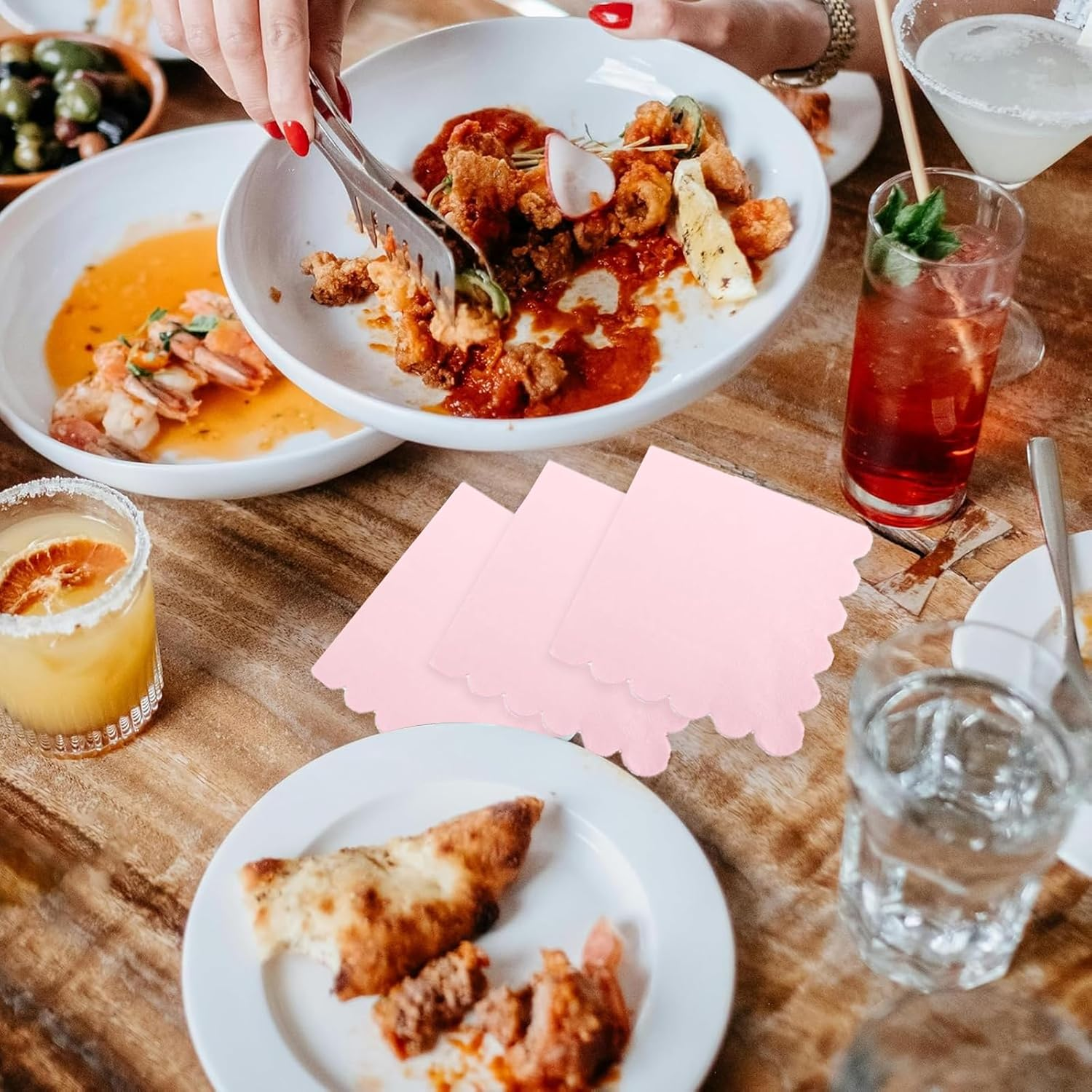 Weidllys 200 Pack Cocktail Napkin 2-Ply Scalloped Edged Dessert Napkins Folded 5 X 5 Inches Disposable Napkins for Dinner Wedding Birthday Party Bridal Anniversary Reception Event (Pink) image number 4