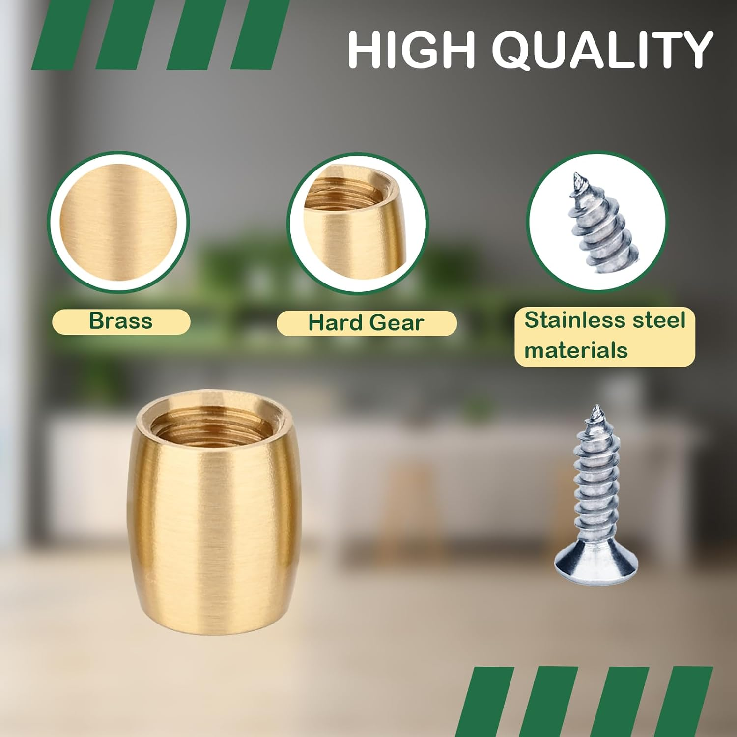 Brass Cutting Board Feet, Chopping Board Feet Set with Silicone Nonslip Pads, Stainless Steel Screws and Brass Washers - Suitable for Kitchen Utensils and All Kinds of Furniture（Drum Shape 4PCS） image number 4