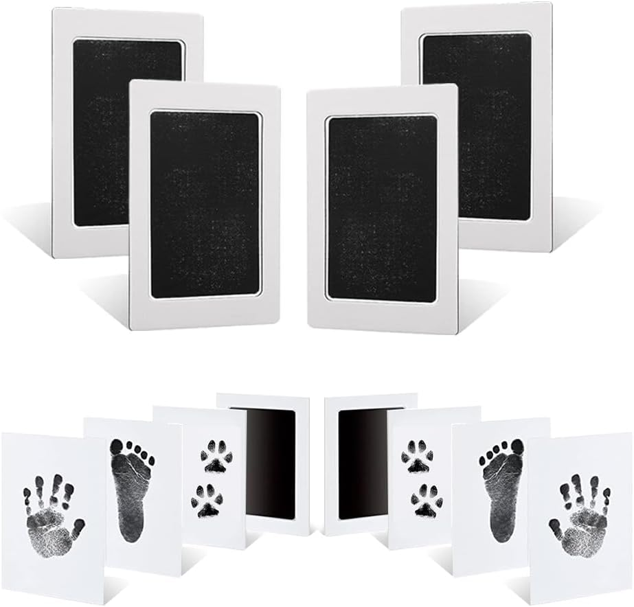 8-Pack Newborn Baby Handprint and Footprint Pet Paw Print Kit Inkless Infant Hand and Foot Stamp with 4 Ink Pads and 8 Imprint Cards (Black) image number 5