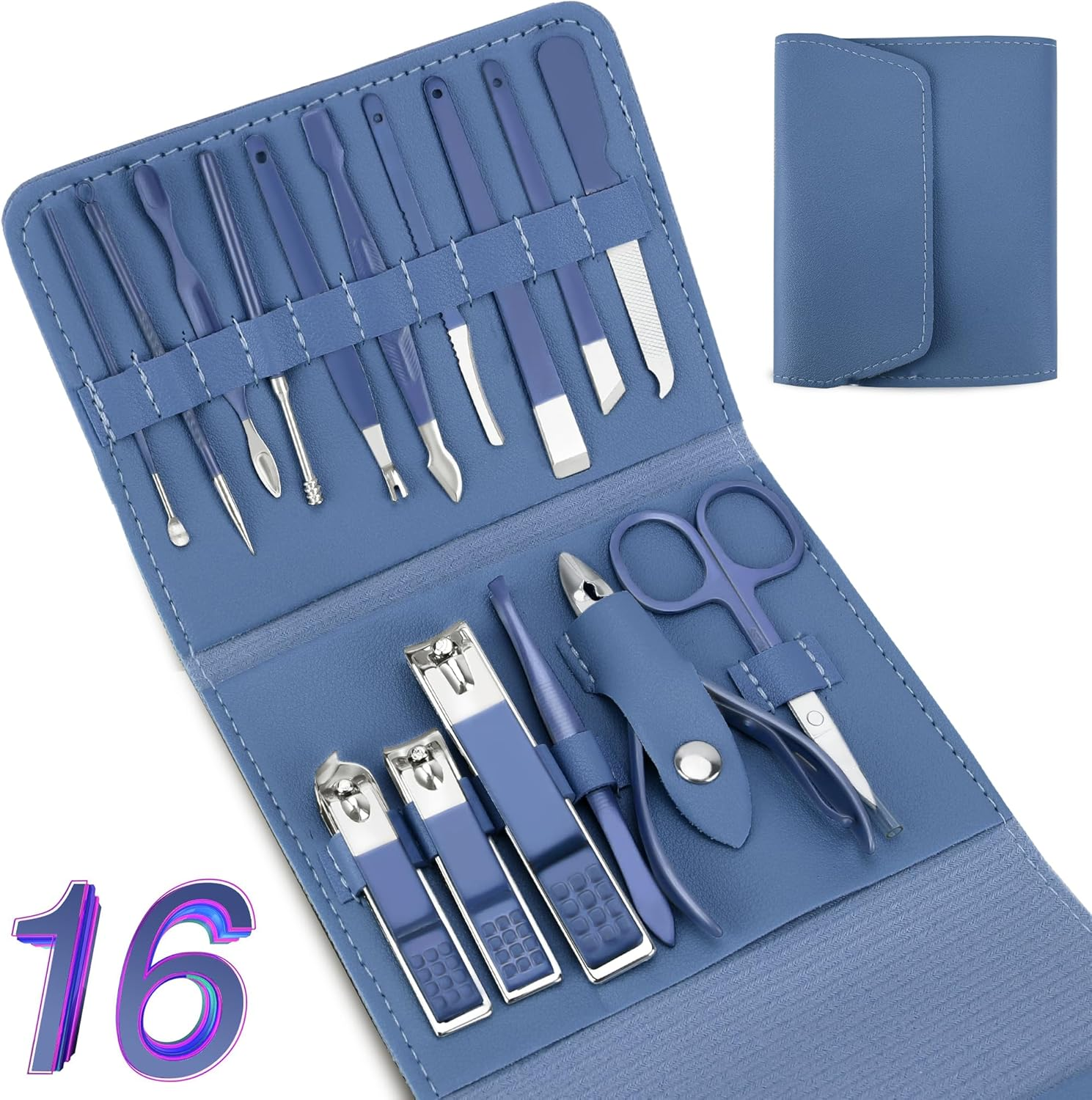 NINEMAX Manicure Set Nail Cutter Nail Clipper Kit 16Pcs Stainless Steel Rust Nail Manicure Set Manicure Kit, Travel Leather Case Sizes Nail Kit Pedicure Kit for Women Men Travel Home Gift Giving Green Visit the NINEMAX Store (Pink)