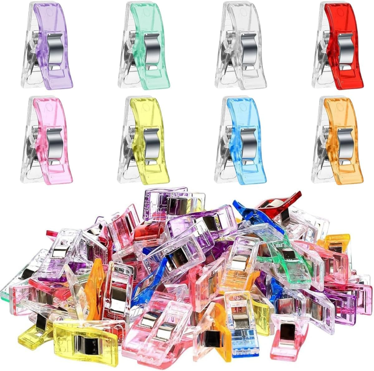 Sewing Clips, 100-Pack Multipurpose Fabric Clips, Assorted Colours for Crafting image number 1