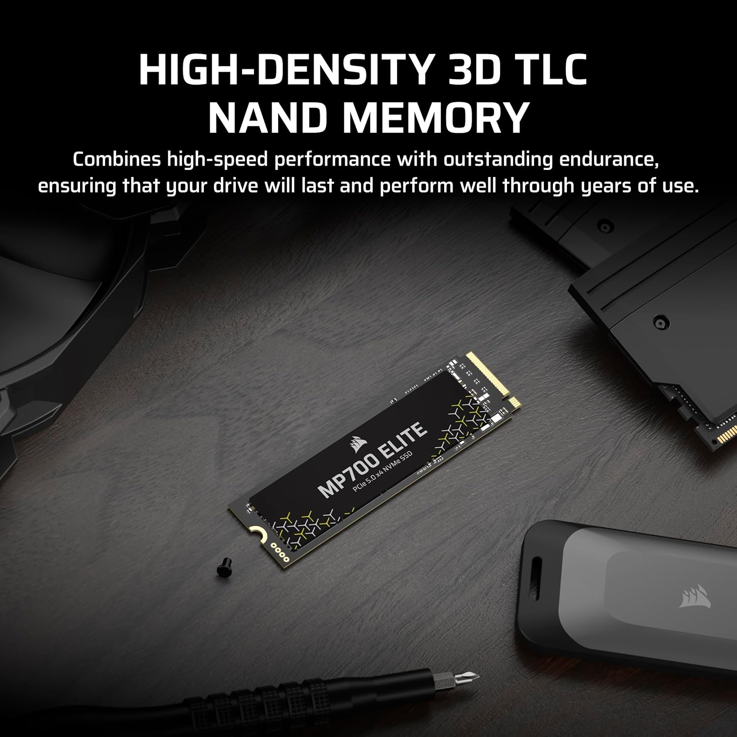 CORSAIR MP700 Elite 2TB Pcie 5.0 X4 Nvme M.2 SSD &ndash; up to 10,000Mb/Sec &ndash; High-Density 3D TLC NAND &ndash; M.2 2280 - Directstorage Compatible &ndash; Black image number 6