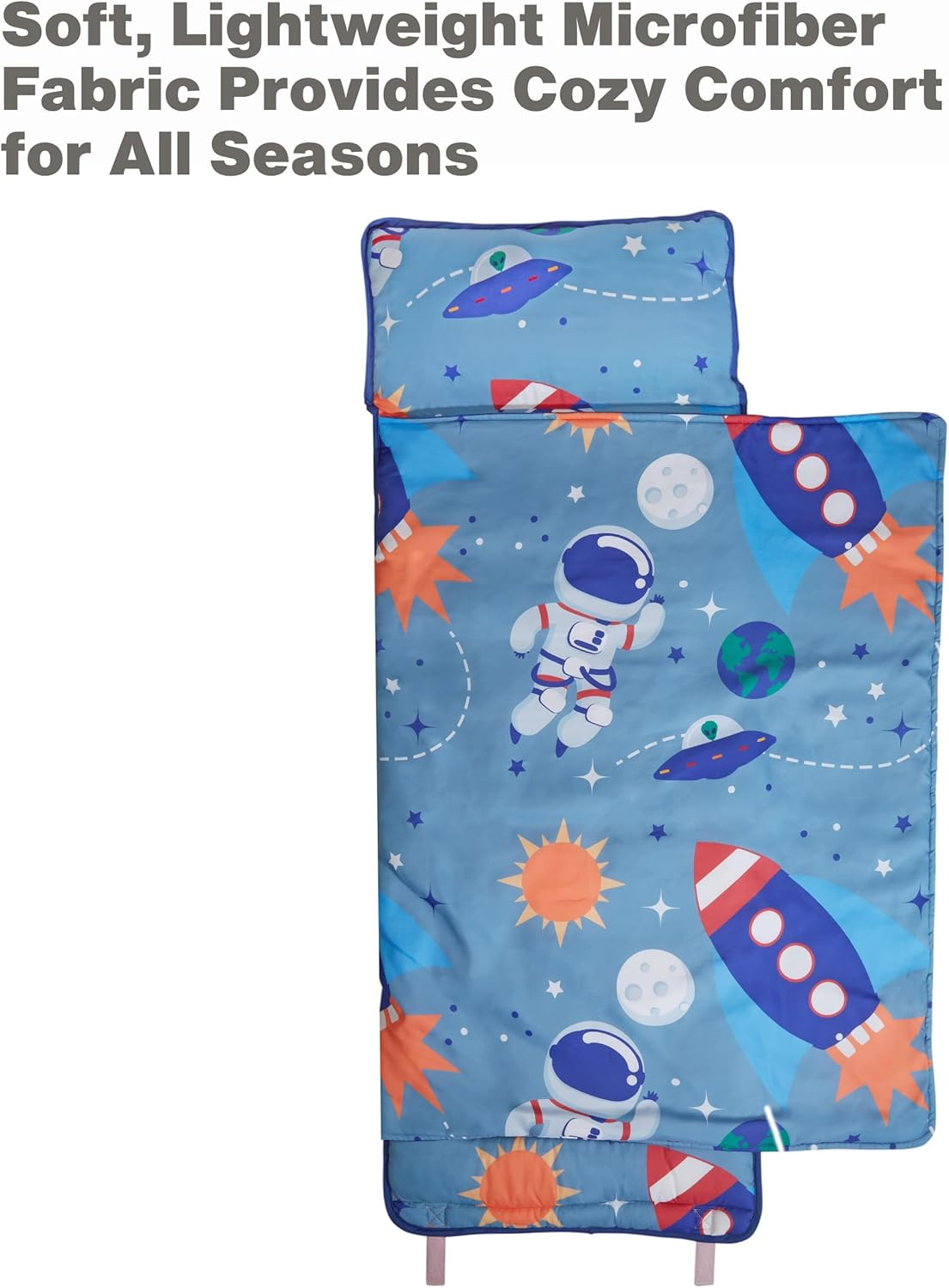 EVERYDAY KIDS Toddler Nap Mat with Removable Pillow - Rollup and Close with Velcro Straps, Carry Handle, Soft Microfiber for Preschool, Daycare, Kindergarten Sleeping Bag