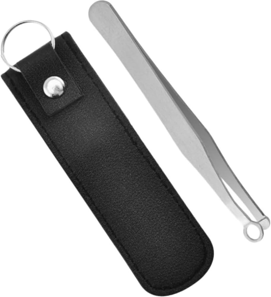 HIDOSNG Universal Nose Hair Trimming Tweezers Stainless Steel Tweezers Eyebrow Clippers Trimmer Friendly round Tip No Mirror Needed Easy Cut for Noses Sideburns Brow Body (1Pcs+Black Leather Case) image number 1