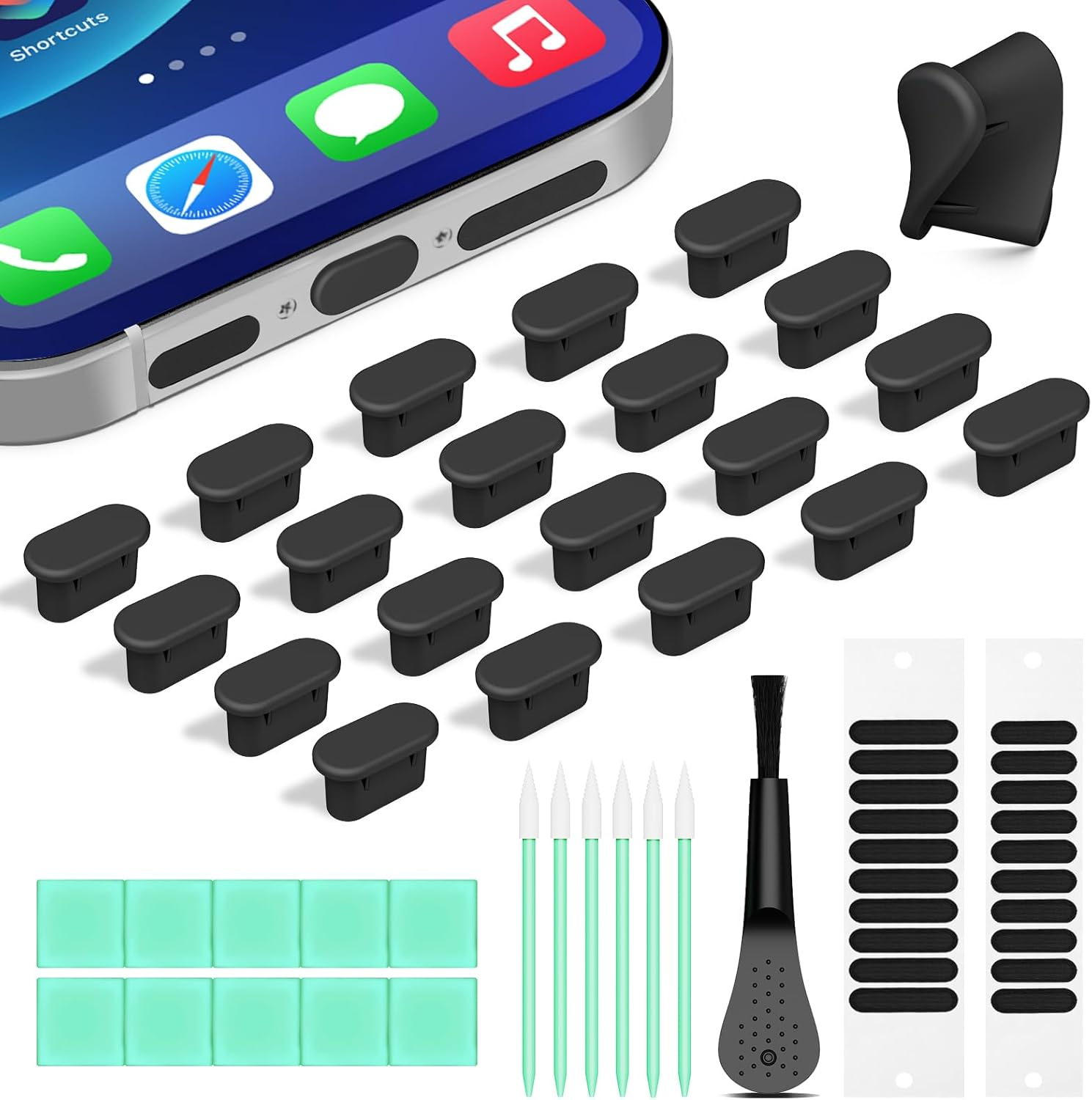 Silicone USB C Dust Plug with Phone Speaker Cover,5-In-1 31 Pack Charging Port Cover Cleaning Kit,Type C anti Dust Plug for Iphone 15/16/17/Samsung Galaxy/One Plus/Google Pixel/All USB C-Port Devices