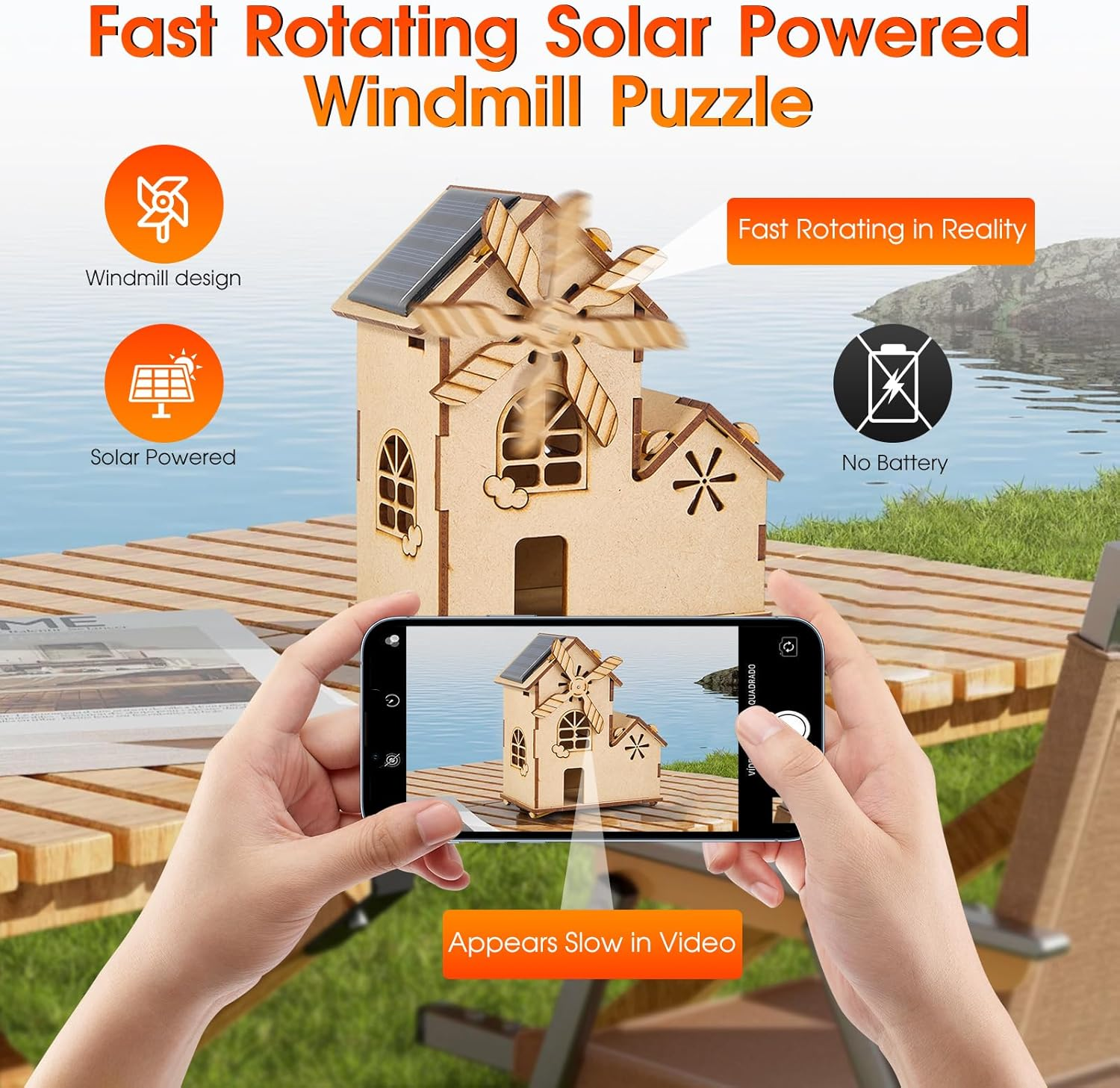 STEM Solar Windmill House Puzzle 丨3D Wooden Model Craft Kit,Diy Educational Science Building Toy & Renewable Energy Learning Project for Kids Ages 8-12