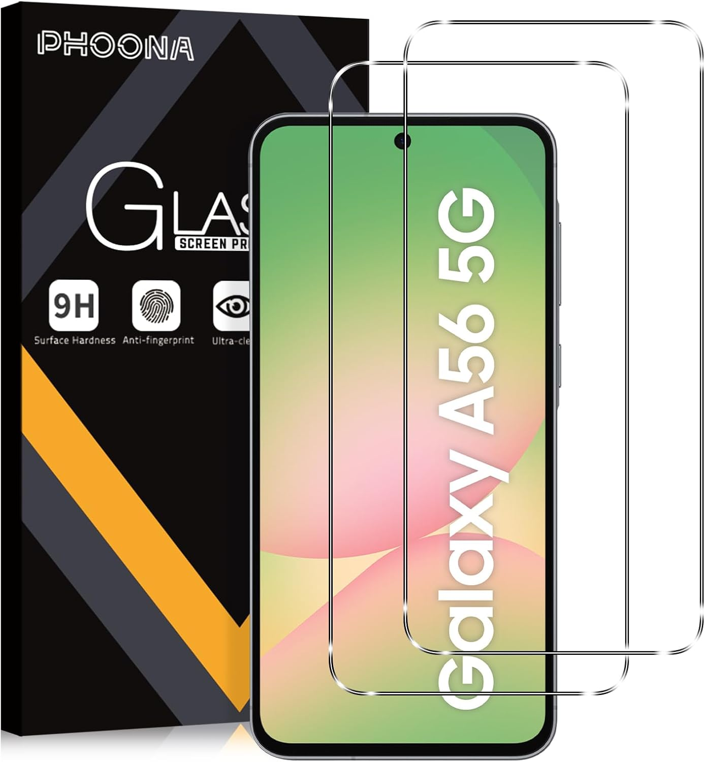 Phoona Pack of 2 Screen Protectors for Samsung Galaxy A56, 9H Hardness Tempered Glass Film, HD Transparent Screen Protector, Scratch-Resistant, Bubble-Free, Clear Screen Protector for Samsung Galaxy image number 3