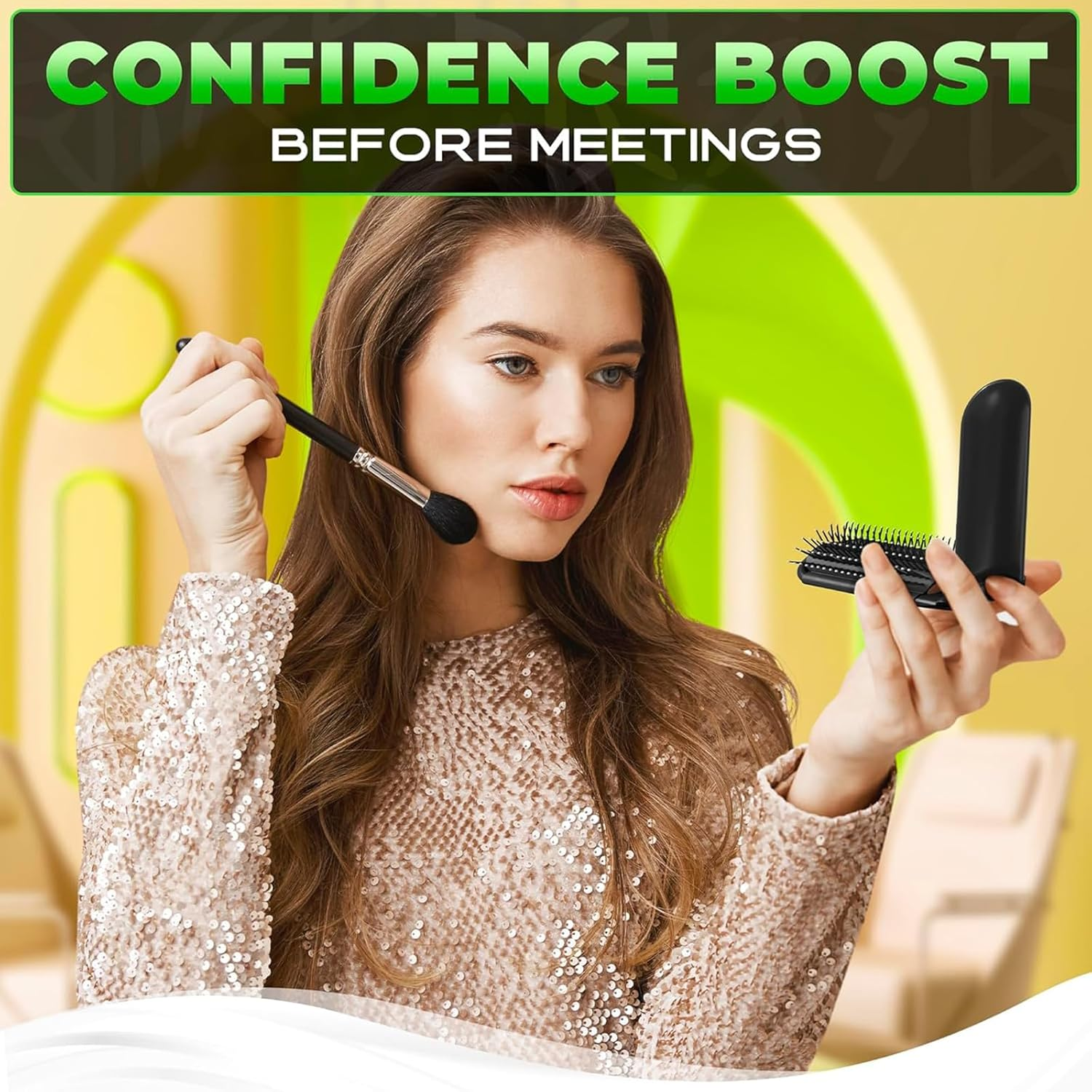 Jrusmr Folding Travel Hair Brush with Mirror 2-Pack Compact Styling Tool (Black & Purple) Massage Comb for Men & Women Portable Hairbrush for Purse and Travel