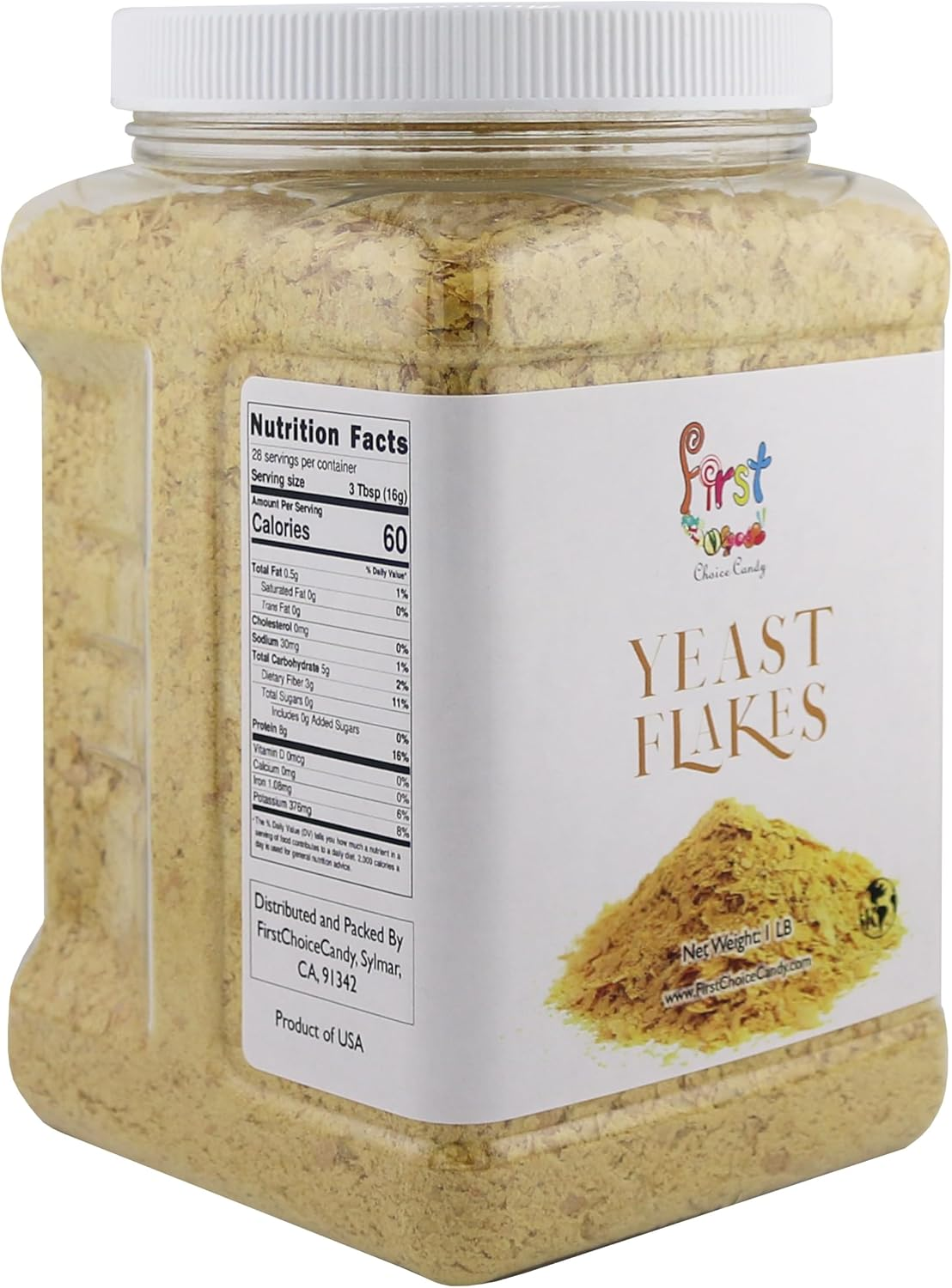 Firstchoicecandy Premium Nutritional Yeast Flakes 1 Pound in Reusable Container, Certified Kosher image number 1