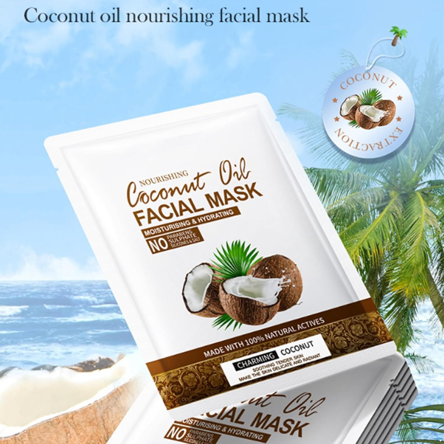 Yruioon Hydrating Coconut Face Mask 5 Pack Infused with Coconut Water Extract for a Daily Moisturizing Skincare Routine White One Size image number 6